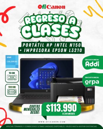 PORTATIL HP 250RT G9 PROCESADOR INTEL N150 4 NÚCLEOS + IMPRESORA EPSON MULTIFUNCIONAL L3210