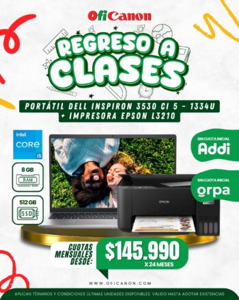 G6P3X DELL INSPIRON 3530 CONSUMO INTEL CI5-1334U/8GB/SSD 512GB / 15,6" / LINUX + IMPRESORA EPSON MULTIFUNCIONAL L3210
$